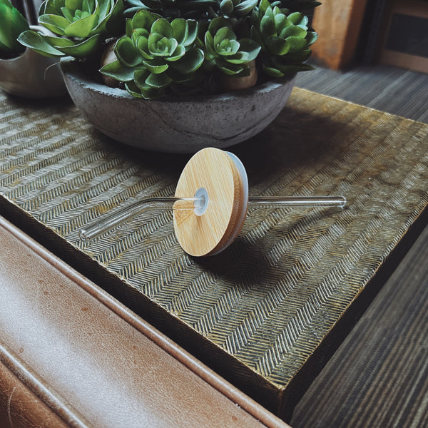 CAN GLASS BAMBOO LID & GLASS STRAW