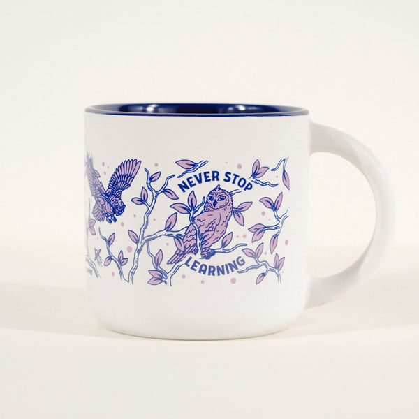 NEVER STOP LEARNING OWL MUG