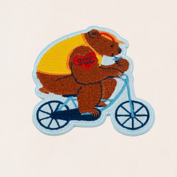 BIKING BEAR IRON ON PATCH