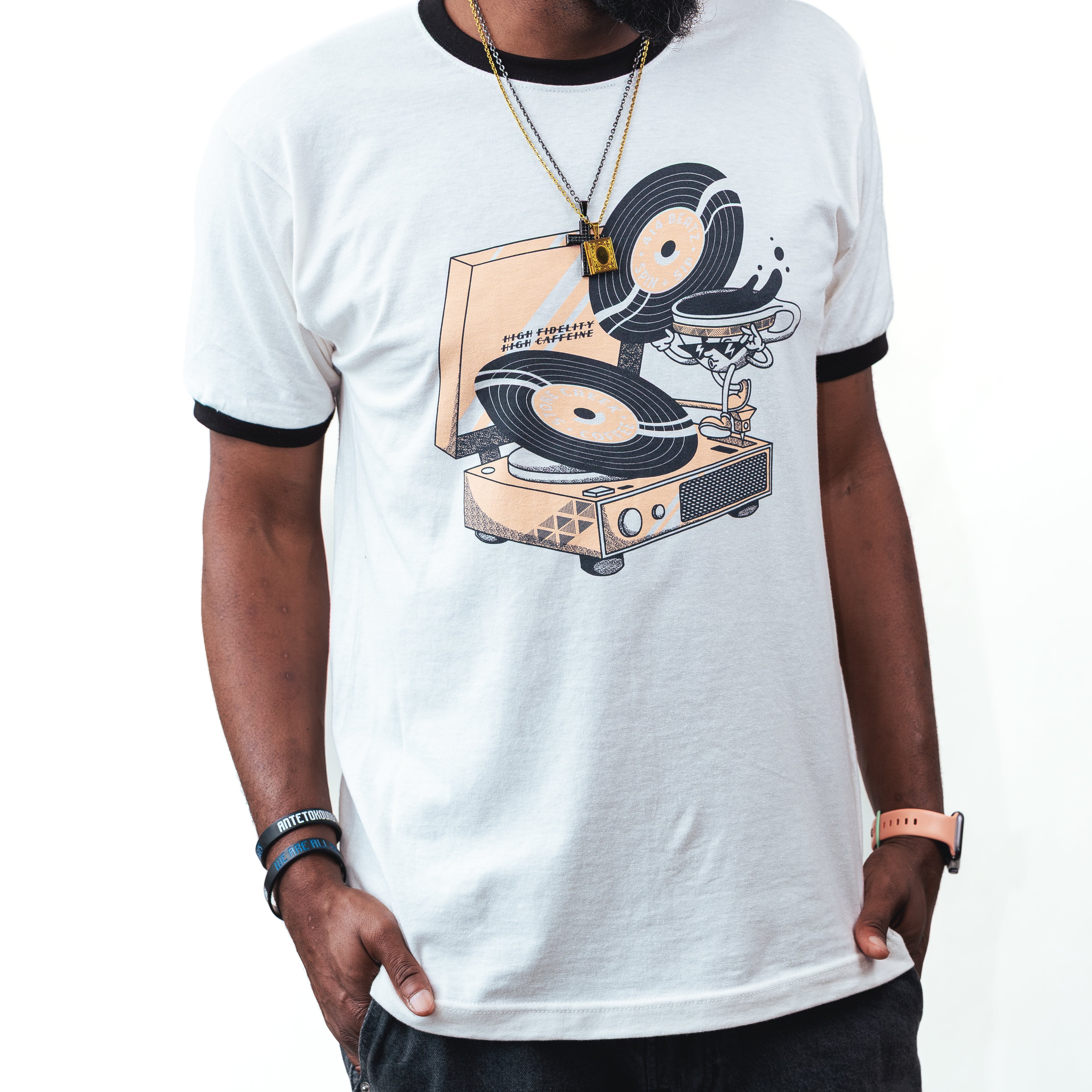 RECORD PLAYER RINGER TEE | Coffee Apparel & Merch - Stone Creek Coffee