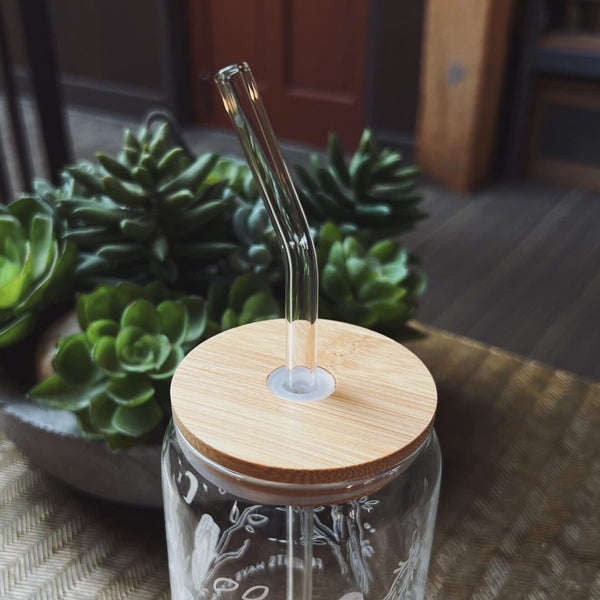 CAN GLASS BAMBOO LID & GLASS STRAW