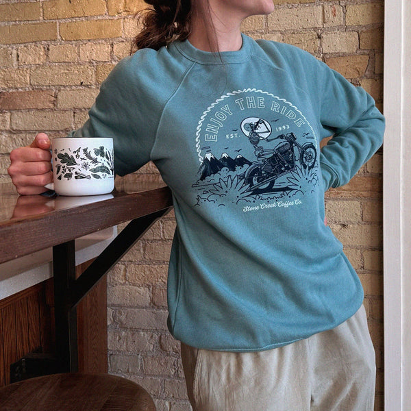 BIKER CREWNECK BLUE SWEATSHIRT
