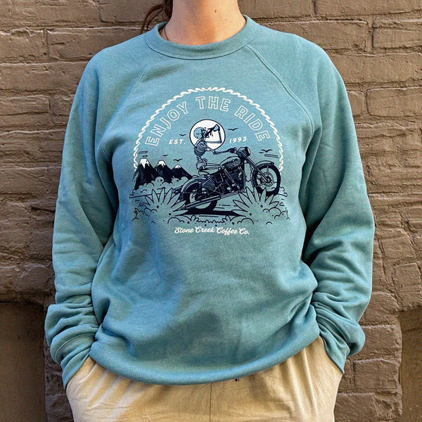 BIKER CREWNECK BLUE SWEATSHIRT