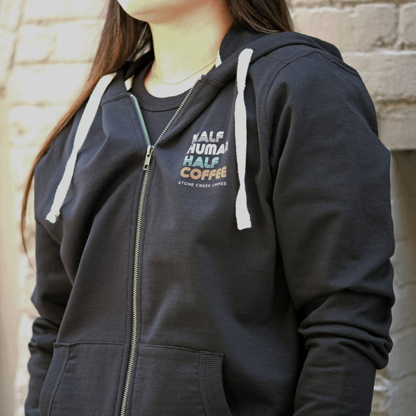 HALF HUMAN HALF COFFEE ZIP-UP HOODIE