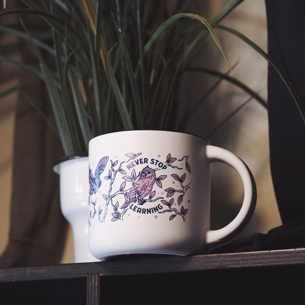 NEVER STOP LEARNING OWL MUG