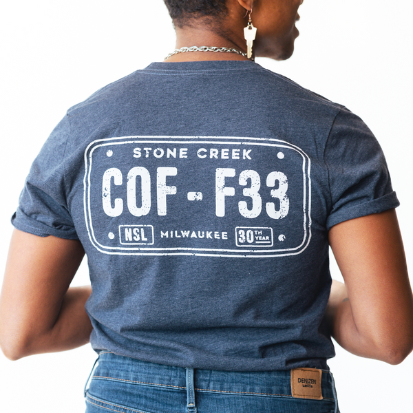 30 YEAR LICENSE PLATE BLUE TEE