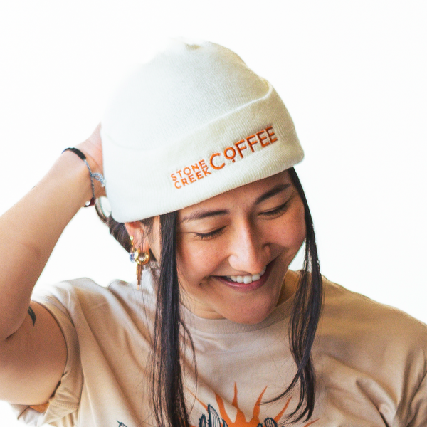 STONE CREEK COFFEE IVORY KNIT HAT