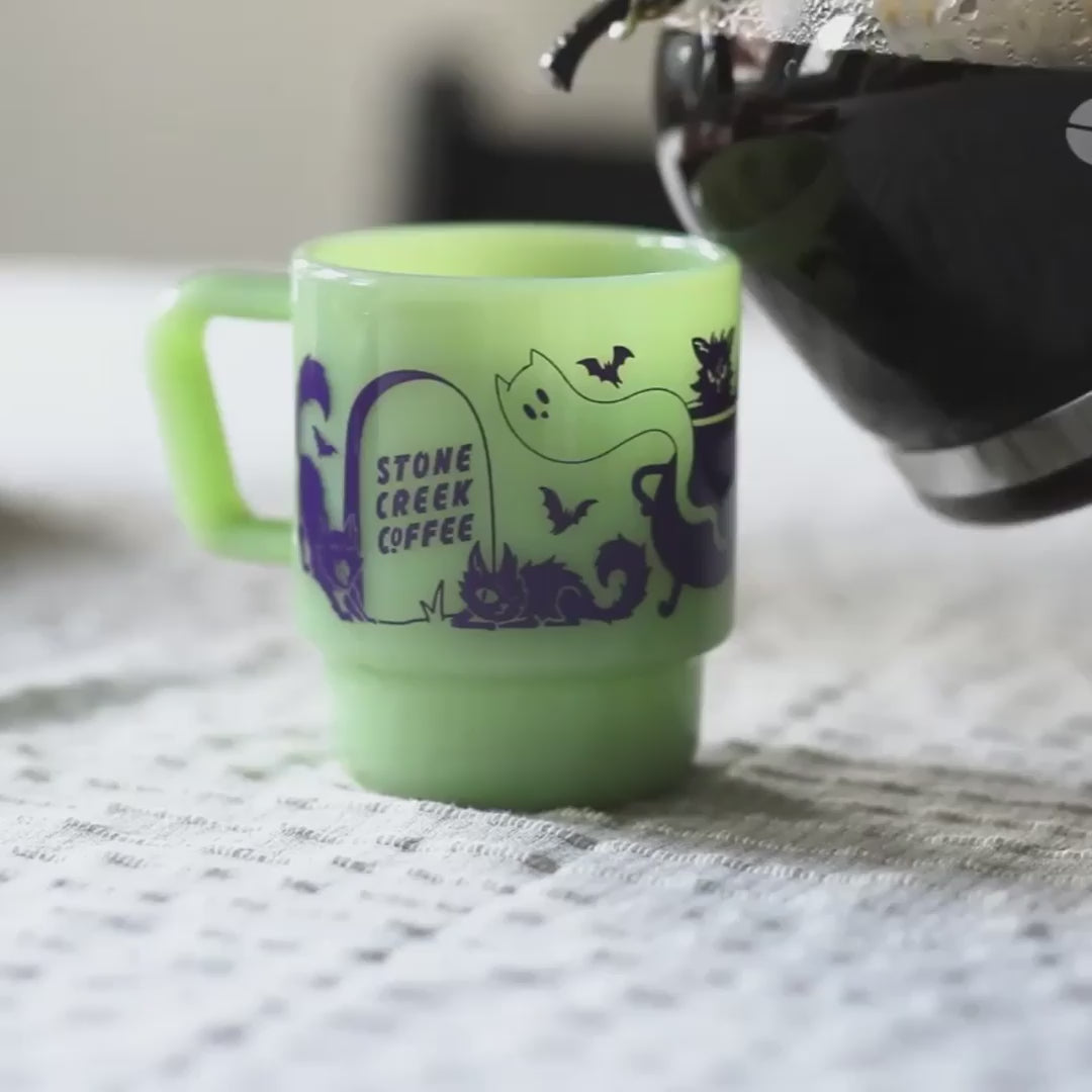 SCAREDY CAT MILK GLASS MUG | Vintage Inspired Halloween Coffee Mug