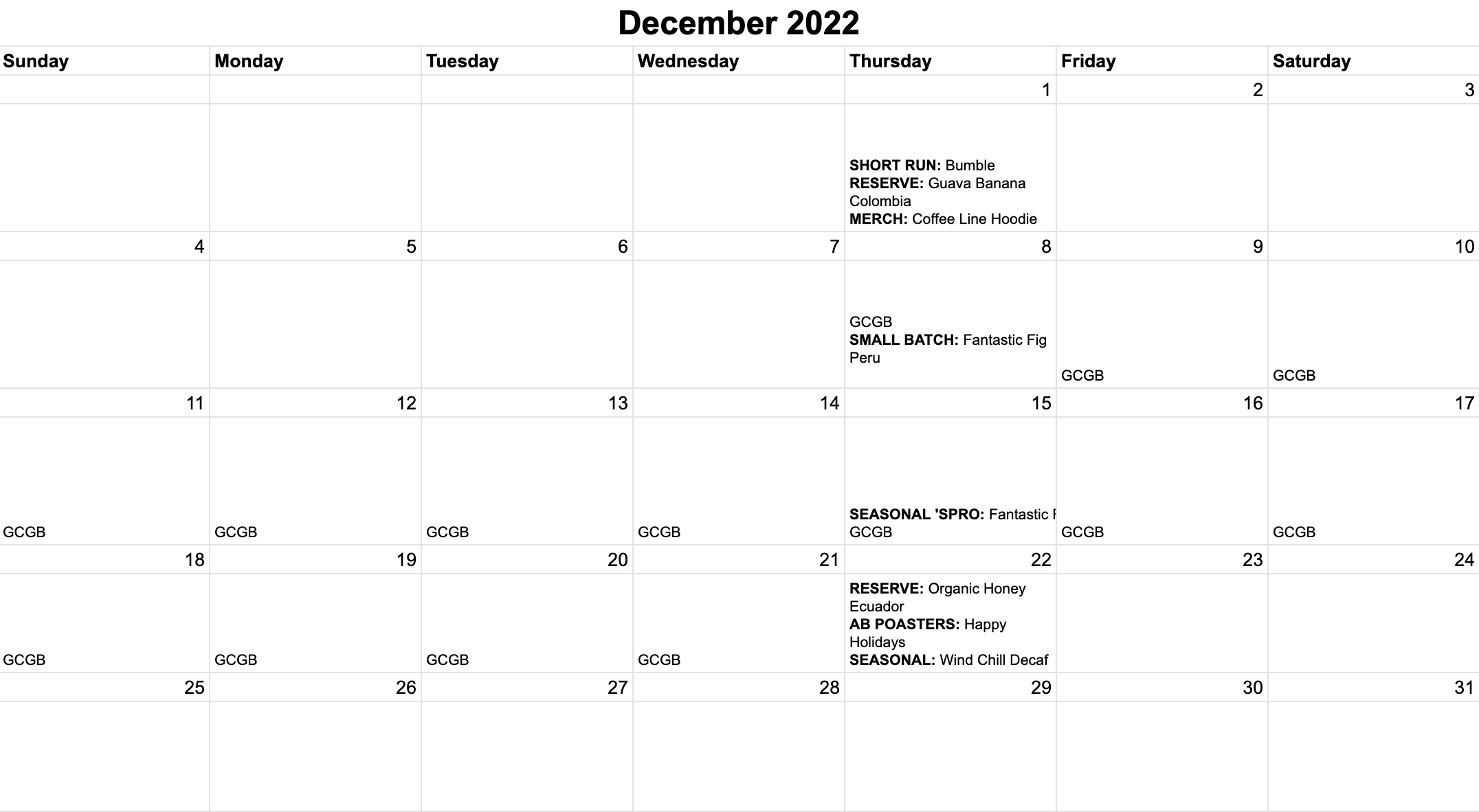 December 2022 Programming Calendar