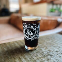 Sip Slowly Pint Glass with cold brew